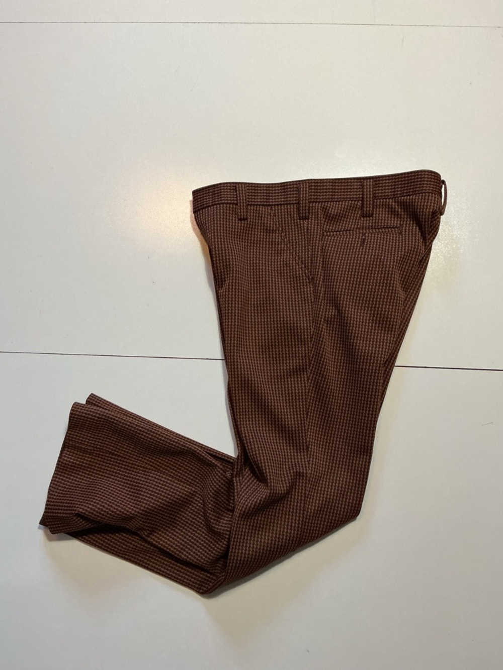 Vintage 70s Houndstooth Polyester Knit Flare Disco Atomic Leisure Dress Pants - Picture 2 of 13